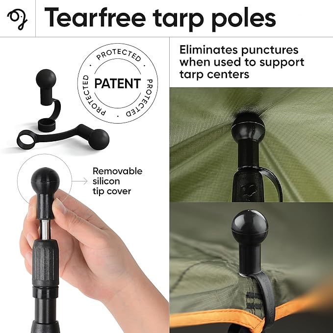 Green Elephant Camping Tarp Poles - Adjustable Aluminum Telescoping Tent Poles for Tarps, Canopy & Awning - Heavy Duty Collapsible Pole Set of 4 - Extends 8ft, Shrinks to 2ft - Caravan & Beach Shade
