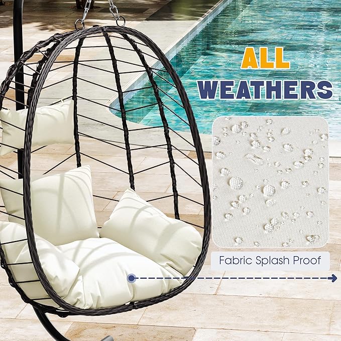 Egg Chair with Stand, Patio Wicker Bifanuo Hanging Chair, Hammock Swing Chair, 350LBS Capacity for Bedroom, Balcony, Garden(BR-BE)