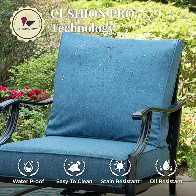 Patio Furniture Set with Fire Pit Table, 5 Pcs Metal Outdoor Conversation Set, 4 Rocking Chairs with 5.75" Extra Thick Cushion and 28" Fire Pit Table for Backyard Deck, Navy Blue