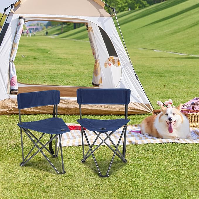 REDCAMP 2 Pack Tripod Chairs for Adults, Folding Lightweight Portable Golf Chairs for Spectators, Compact 3 Legged Tripod Stools Seat with Backrest for Camping Fishing Hunting, Blue