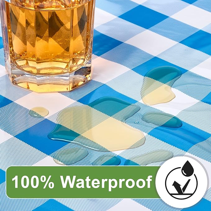 Hudson Comfort Picnic Table Cover with Bench Covers – 500 GSM Reusable Heavy Duty Vinyl Outdoor Table Cover - Waterproof Picnic Tablecloth with Carry Case - Blue (72 Inch 6 Feet)