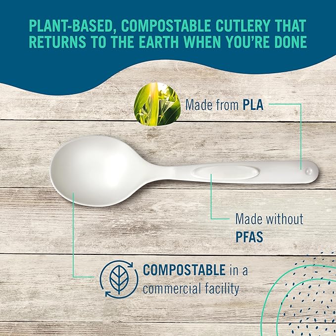 Preserve Compostable Soup Spoon, Made in USA, Medium Weight Cutlery, White, 840 Count