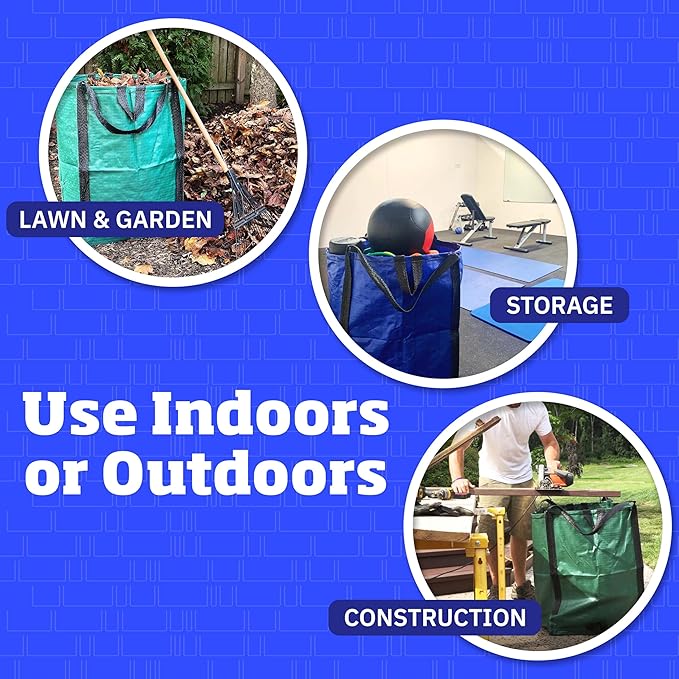 DURASACK Heavy Duty Home and Yard Bags 48-Gallon Reusable Self-Standing Lawn and Leaf Bags Garbage Can with Reinforced Handles, Gray, 3 Pack