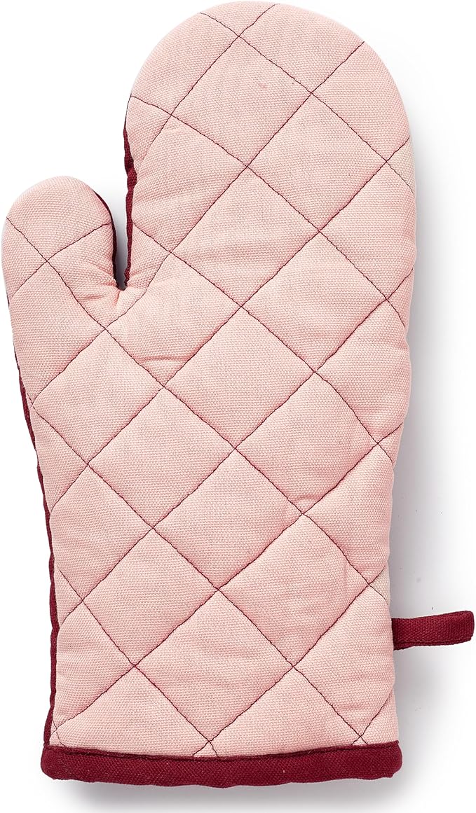 Encasa XO Heat Resistant Cotton Oven Gloves Mitts (2 Pc Set) - Quilted & Safe 12x7 in - for Kitchen, Cooking & Baking, Grilling, Handling Hot Pots & Pans - Maroon