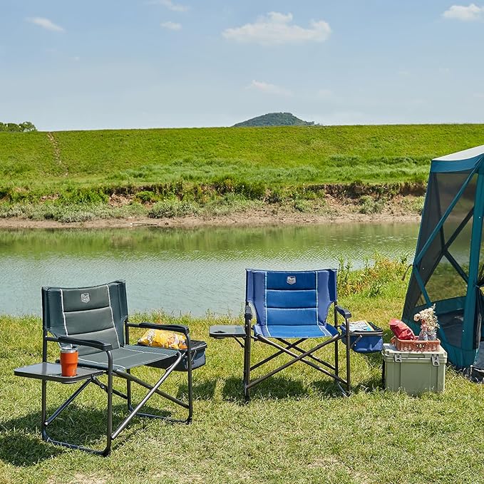 TIMBER RIDGE XXL Oversized Directors Chair 600lbs - Heavy Duty Camping Chair with Cooler Bag & Table, Portable Folding Chair with Wide Seat for Tailgating, Patio, Outdoor - Blue