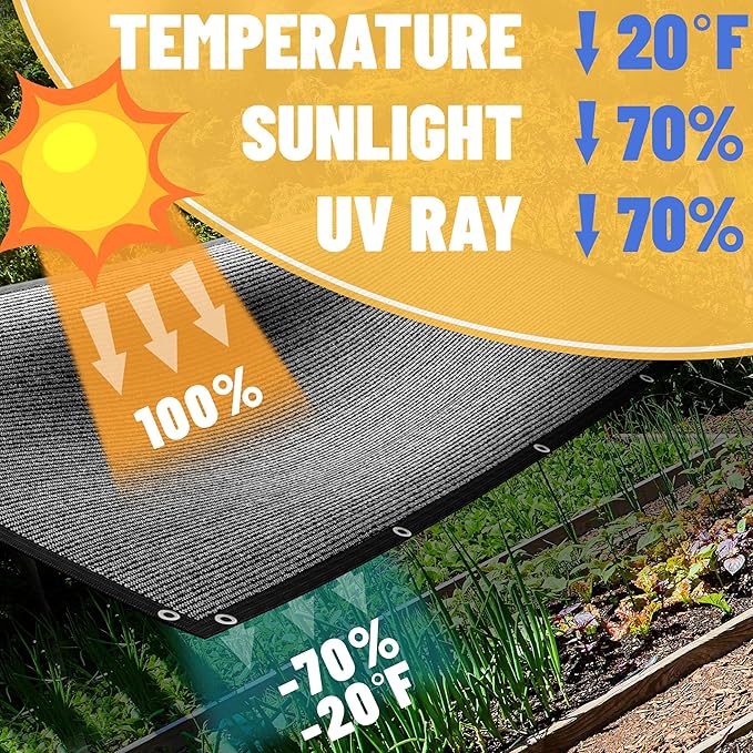ShadeMart 70% Shade Cloth for Plant, Custom Size 8FT x 26FT Outdoor Dog Shade Tarp, Shade Cover with Upgrade Grommets and Zip Ties, Sunblock Net for Garden Carport Chicken Coop Dog