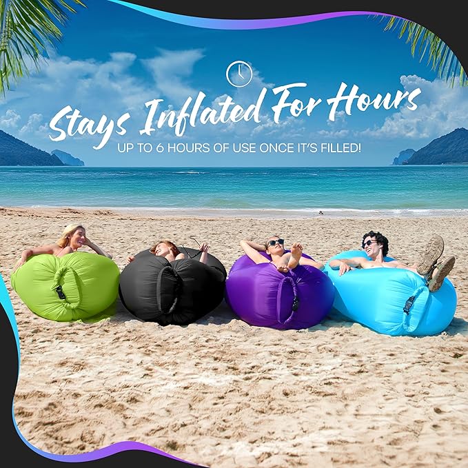 Nevlers 2 Pack Inflatable Loungers Air Sofa Couch | Perfect for Beach Chair Camping Chairs or Portable Hammock |Travel Bag Pouch, Pegs & 3 Pockets| Movie Seating & Camping Accessories Blow Up Lounger