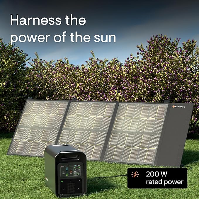 Enphase IQ PowerPack 1500 + 200 W IQ Portable Panel – Solar generator with LCD touchscreen, seamless app integration via 4G cellular, Wi-Fi & Bluetooth, for home backup, camping, RVs