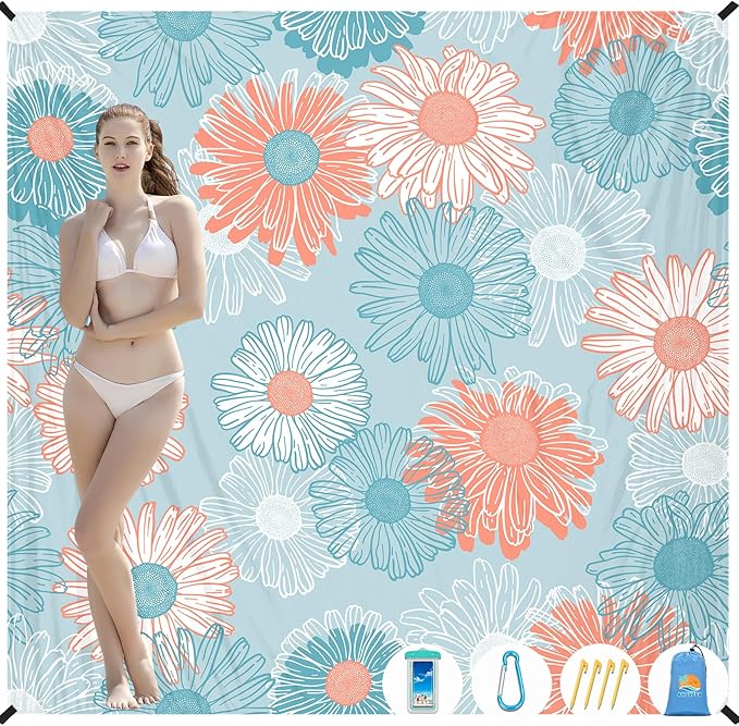 Beach Blanket Waterproof Sandproof 1-7 Adult Oversized 78 '' × 81 '' Lightweight Durable Compact Sand Free Beach Mat for Travel Camping Hiking Picnic Blanket Extra Large