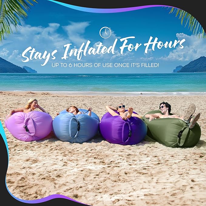 Nevlers Inflatable Lounger | 210T Polyester Inflatable Chair | No-Pump Blow Up Couch | Camping Couch Air Sofa Bed w/ 450 lbs. Cap., Pockets & Matching Bag | Use as Inflatable Couch for Adults & Kids