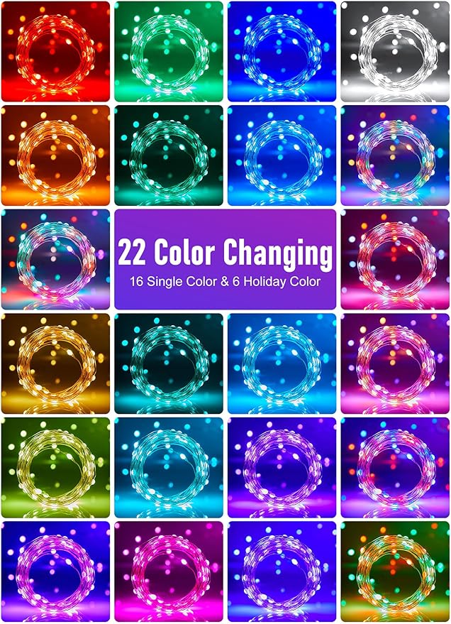Fairy Lights Color Changing - 66 FT 200 LED String Lights with Remote, 16 Single Colors & 6 Holiday Colors Changing Fairy Lights, Christmas String Lights with Timer, Fairy Lights for Bedroom Indoor