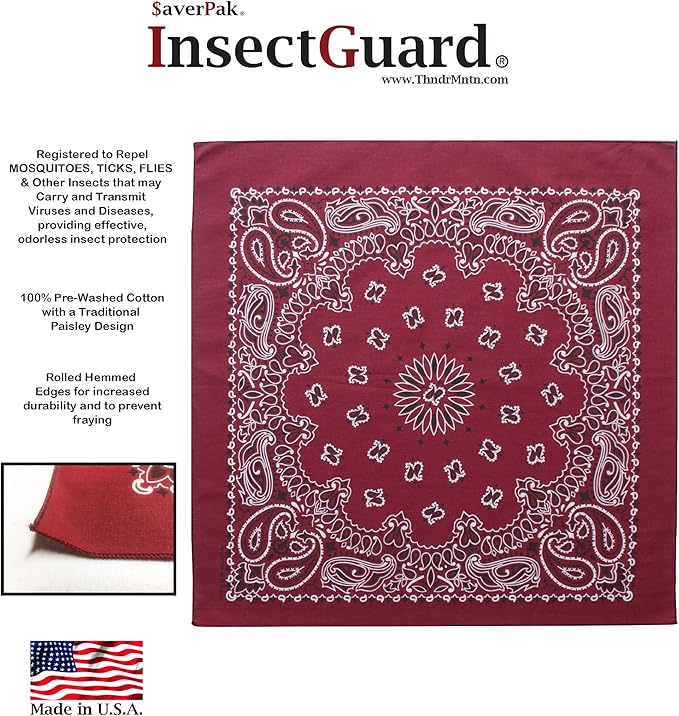 $averPak Pets - InsectGuard Permethrin Treated Mosquitoes, Flies, Ticks & More Insect Repellent Dog Bandanna Paisley (Beige)
