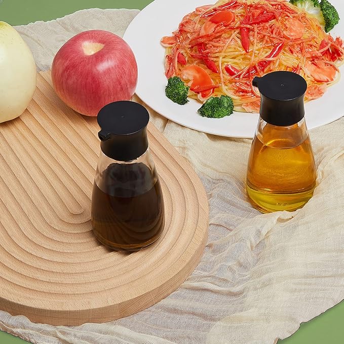 Tanlade 30 Pcs Soy Sauce Dispenser Leakproof Cruet Dispenser Set Small Sauce Bottles Glass Soy Container Oil Dispensing Bottles Seasoning Vinegar Cruet with Lid for Kitchen Cooking, Black