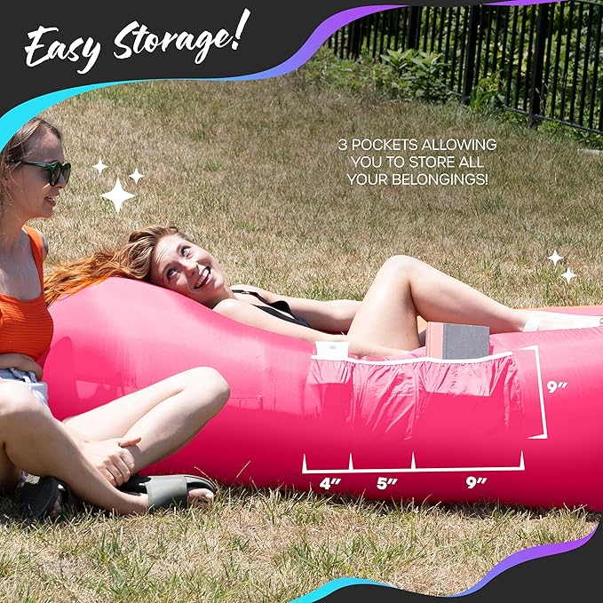 Nevlers 2 Pack Inflatable Loungers Air Sofa Couch | Perfect for Beach Chair Camping Chairs or Portable Hammock |Travel Bag Pouch, Pegs & 3 Pockets| Movie Seating & Camping Accessories Blow Up Lounger