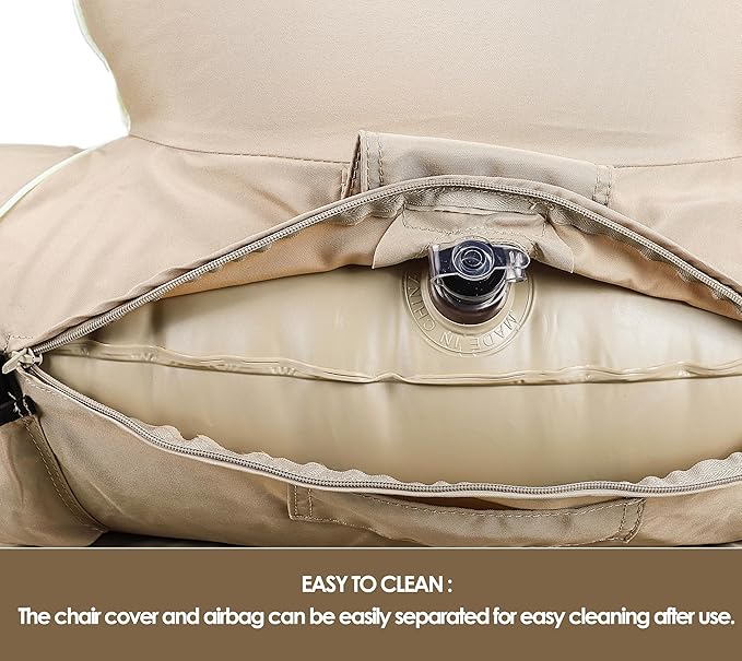 LUOOV Inflatable Couch Chairs Blow up Camp Sofa Camping Air Couch Sofa Inflatable Outdoor Furniture Chair Couch Lounger Air Sofa for Adult(Khaki Single)