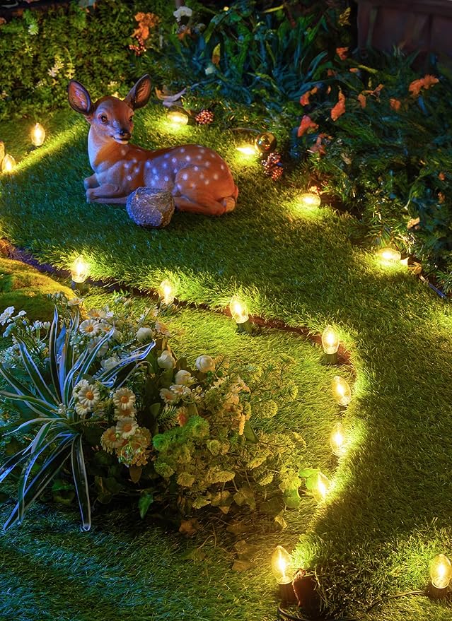 Vintage C9 LED Christmas Lights Outdoor, 100 Feet C9 String Lights with 100 LED C9 Plastic Bulbs, Waterproof Connectable Lights for Christmas Tree Roofline Garden Patio Backyard Decor, Warm White