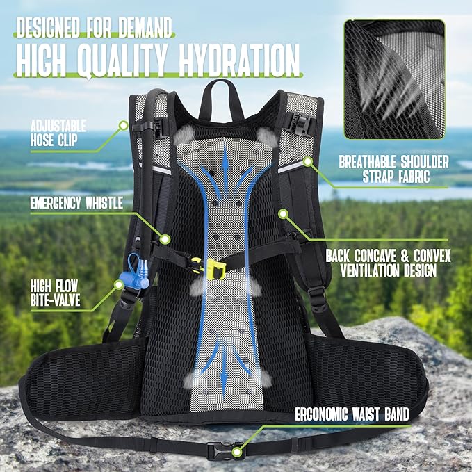 N NEVO RHINO Hydration Backpack, 18L Multipurpose Hiking Backpack with 3L Water Bladder, Water Backpack Insulated Hydration Pack Ideal for Hiking and Cycling