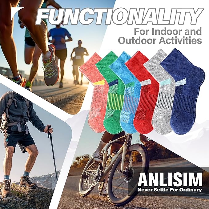 6 Pairs Merino Wool Ankle Running Hiking Socks Compression Support Breathable Thick Cushion No Show Socks for Women Men