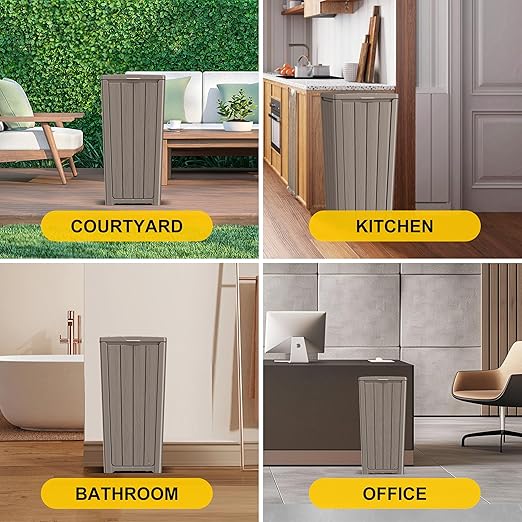 Vixzen 36 Gallon Kitchen Trash Can with Lid,Outdoor Waterproof Resin Waste Bin,Lightweight,Sturdy Garbage Bin for Patio,Kitchen,Backyard，Grey