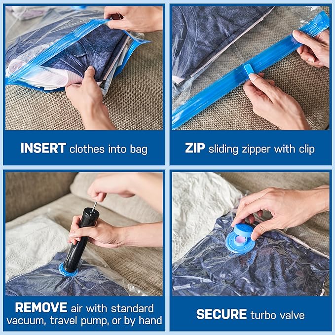 5 Pack Jumbo Vacuum Storage Bags for Comforters, Blankets & Clothes – Jumbo Vacuum Sealed Compression Bags with Hand Pump – Space Saver Storage Bags for Bedding, Moving, Travel & Organization