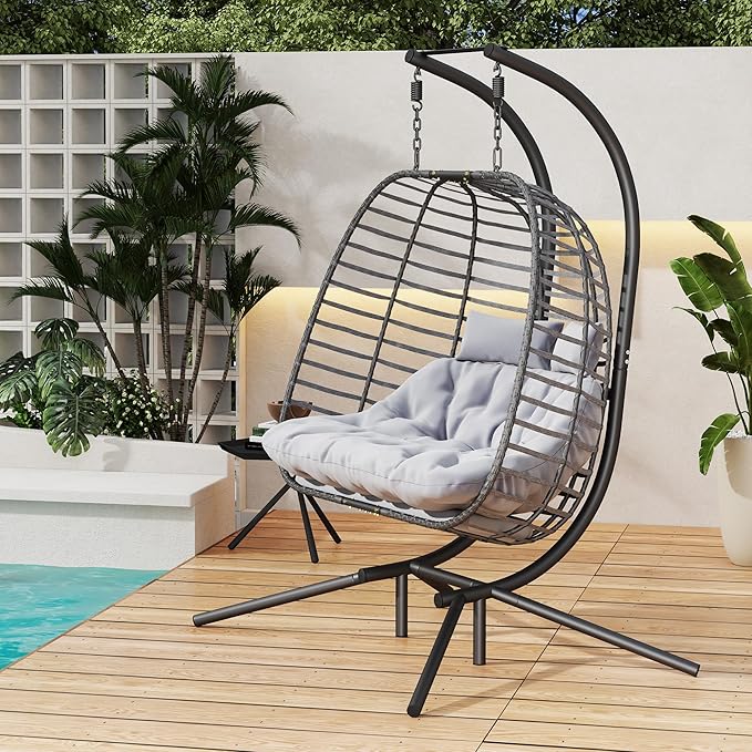 Double Hanging Egg Chair wth Stand, Patio Hammock Swing Chair with Cushion Loveseat for Bedroom, Balcony, Garden, Indoor, Outdoor