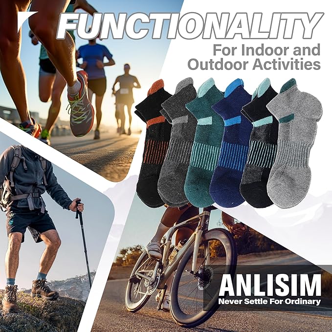 6 Pairs Merino Wool Ankle Running Hiking Socks Compression Support Breathable Thick Cushion No Show Socks for Women Men
