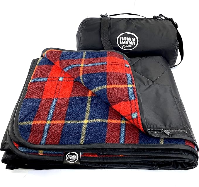DOWN UNDER OUTDOORS Large Waterproof Windproof Extra Thick 350 GSM Quilted Fleece, or Sherpa Stadium Blanket