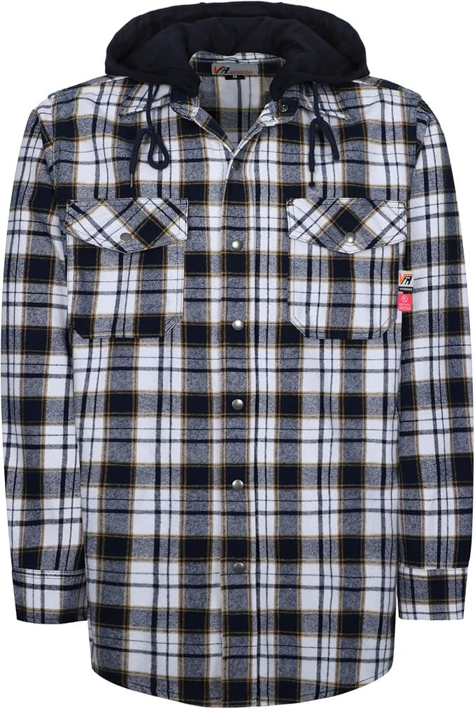 VATRENUS FR Shirts for Men Plaid Flannel Jacket 8.5oz Heavyweight Flame Resistant Welding Shirt