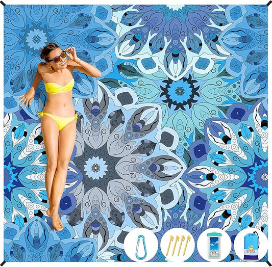 BYDOLL Beach Blanket Waterproof Sandproof 78''×110'' Suits1-7 Adults Compact Lightweight Oversized Sand-Free Blanket Large Picnic Mat for Beach Travel Camping Hiking
