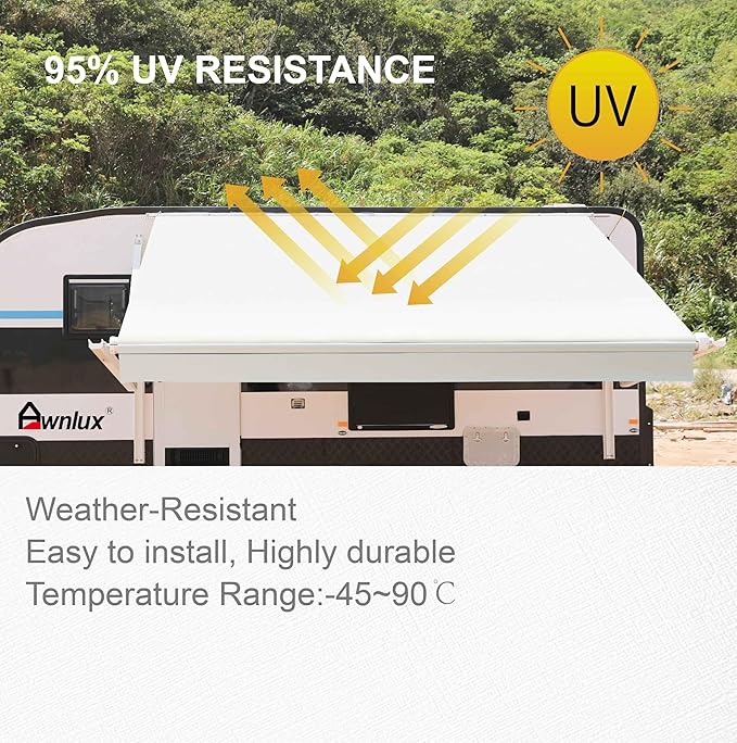 AWNLUX-RV Awning Fabric Replacement - Heavy Duty Weatherproof 4-Ply Vinyl Camper Awning Fabric - Universal Outdoor Canopy for Camper, Trailer, and Motorhome Awnings - Solid White - 17' (Fabric 16'2")
