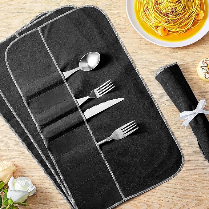 12 Pcs Anti Tarnish Silver Storage Bags Silver Storage Cloth Felt Flatware Organizer Anti Tarnish Protector Bags Place Setting Roll with White Ribbon for Kitchen Cutlery Utensils