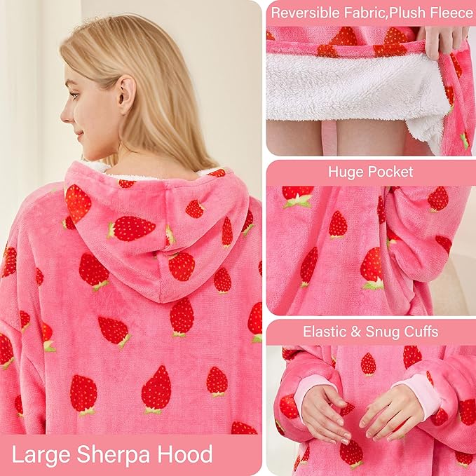 LetsFunny Blanket Hoodie,Oversized Wearable Sherpa Fleece Blanket Sweatshirt,Super Soft Warm Cozy with Giant Pocket,for Women Men Adults Teenagers Kids, One Size Fits All