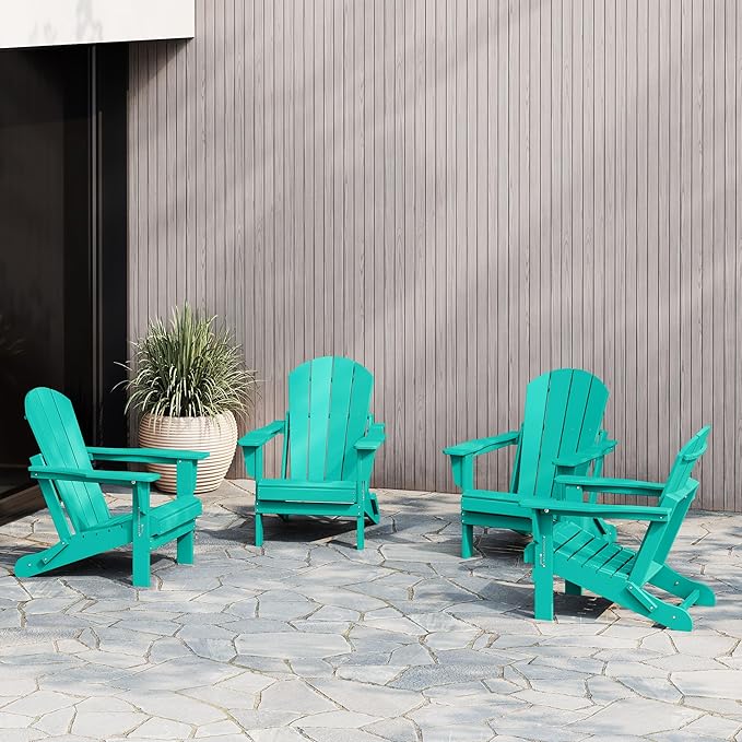 WestinTrends Malibu 4-Piece Set Outdoor Folding Poly Adirondack Chair, Turquoise