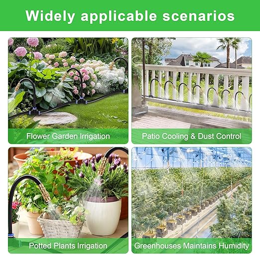 Drip Irrigation Kit, Flexible 360°Adjustable Watering System with Nozzle Control, Misting Hose for Garden, Greenhouse, Lawn, Yard & Potted Plants (49 Feets)