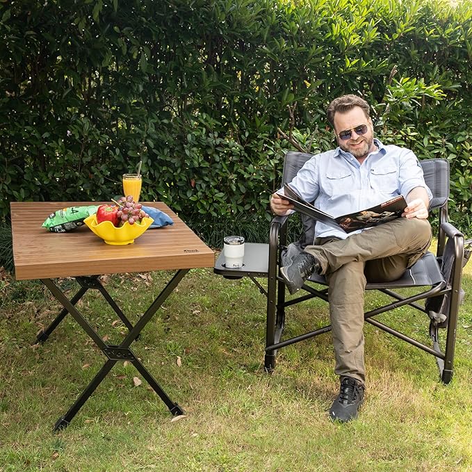 TIMBER RIDGE XXL Upgraded Oversized Directors Chairs with Foldable Side Table, Detachable Side Pocket, Heavy Duty Folding Camping Chair up to 600 Lbs Weight Capacity (Gray) Ideal Gift