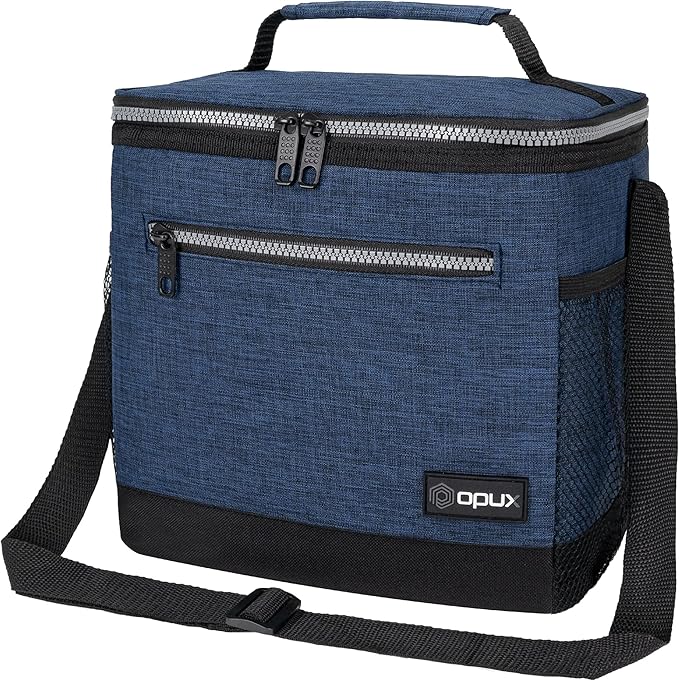 opux Extra Large Insulated Lunch Box Men Women, Lunch Bag for Work, Leakproof Soft Cooler Tote Adult, Lunch Pail, Picnic Beach Collapsible Food Bag with Shoulder Strap, Heather Navy