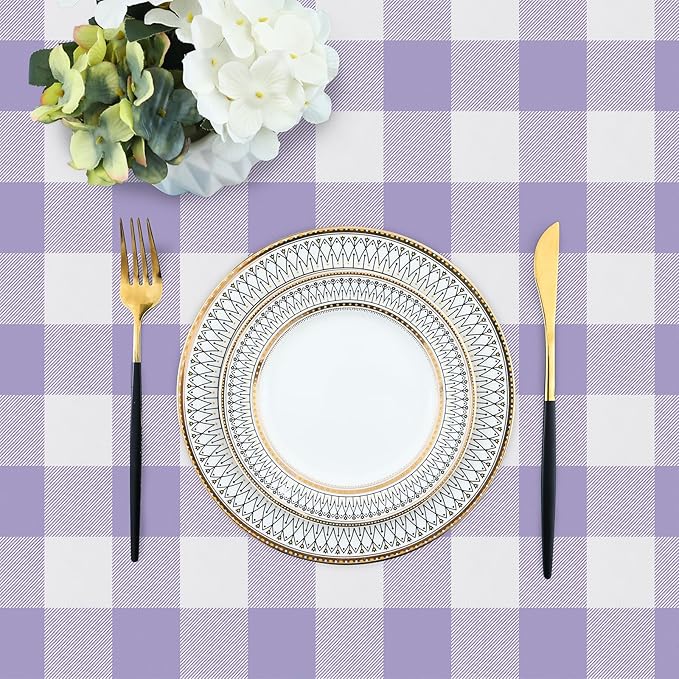 misaya Square Waterproof Vinyl Table Cloth, Buffalo Flannel Backed Tablecloth, Wipeable Plastic Table Cover for Dinner, Kitchen, Outdoor (54" x 54", Lavender and White)
