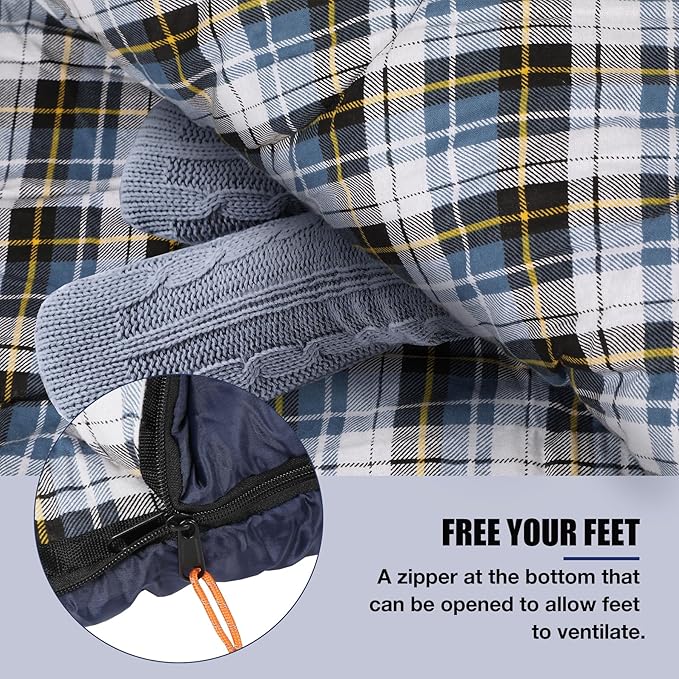 REDCAMP Cotton Flannel Sleeping Bag for Camping Backpacking, Adults Cold Weather Envelope Sleeping Bags with 2/3/4/6lbs Filling