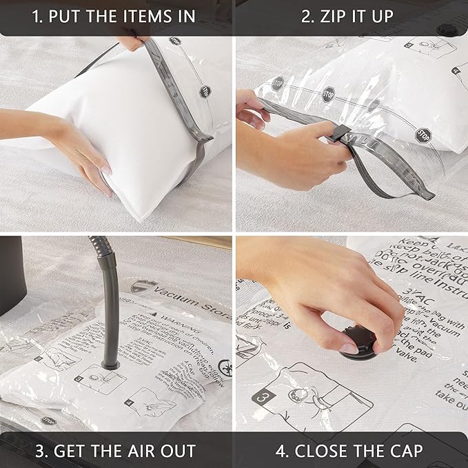 Vacuum Storage Bags 8 XXL Jumbo, Space Saver Bags with Travel Hand Pump, Compression Airtight Sealer Bags for Clothes, Bedding, Pillows, Comforters, Blankets