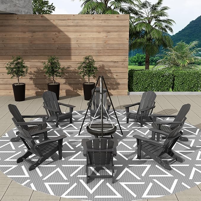 WestinTrends Malibu Malibu Outdoor Folding Poly Adirondack Chair (Set of 8), Gray