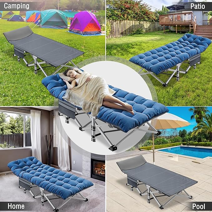 ABORON 2Pack Oversized XXL Folding Camping Cot W/Mat for Adults, 78" L x 32" W x 18" H Heavy Duty Outdoor Bed with Carry Bag,1200 D Layer Oxford Travel Camp Cots