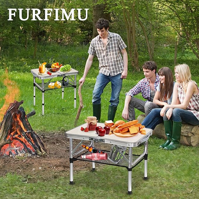 Small Folding Camping Table, Aluminum 3 Adjustable Height Foldable Table, 24" x 16" Portable Lightweight Picnic Table with Mesh Layer for Outdoor Indoor Beach Patio BBQ Backpacking(White)