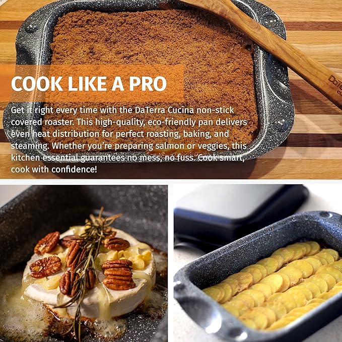 DaTerra Cucina - 13 x 8 x 4.25 Nonstick Ceramic Coated Dual Roasting Pan Set – 2 Identical Pans, Oven Safe, Ideal for Roasting, Baking, Searing, Braising, Casseroles, Fits Most Toaster Ovens