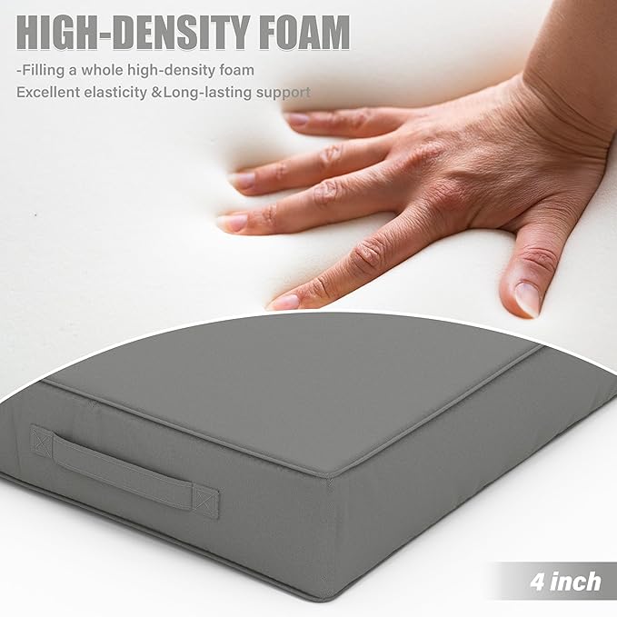 Patio Chair Cushions 22 X 22 X 4 Inch Waterproof Outdoor Seat Cushions for Patio Furniture, Outdoor Sofa Couch Pads with Ties & Handle, Set of 2, Light Grey