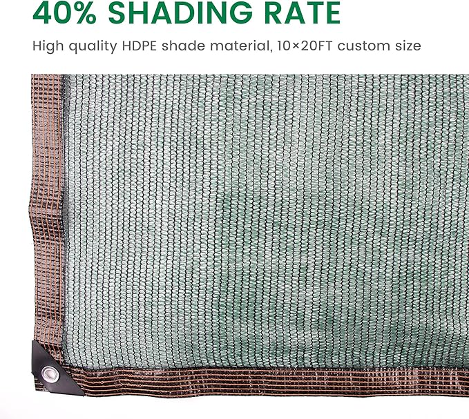 40% 10 X 20 FT Green Shade Cloth, Outdoor Woven Sun Shade with Grommets, Durable Breathable Netting Shading Antifreezing for Patio, Garden, DIY Home, Plants Cover, Greenhouse, Dog Kennel