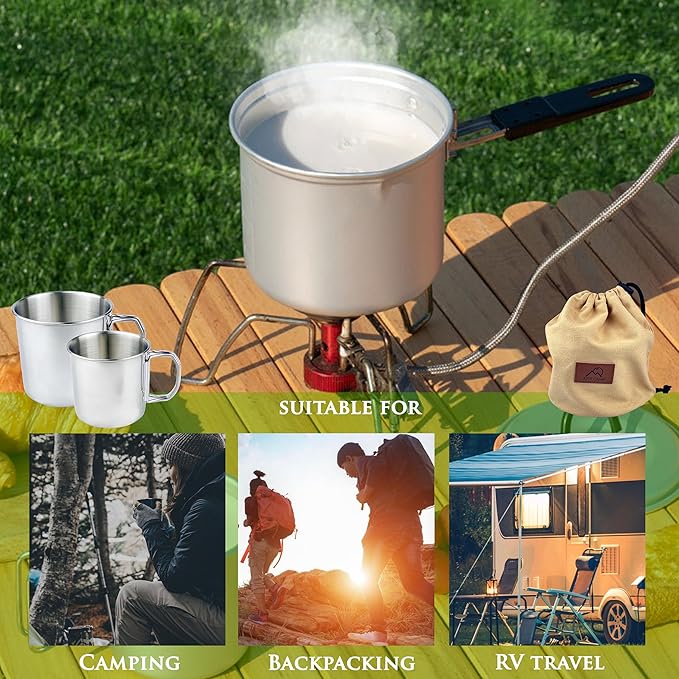 Foldable Camping Pot and Camping Mugs 3Pcs Set Camping Cookware Mess Kit for Backpacking Gear 750ml Pot and 550ml/350ml Cup Lightweight Folding Cooking Set Camping Coffee Pot