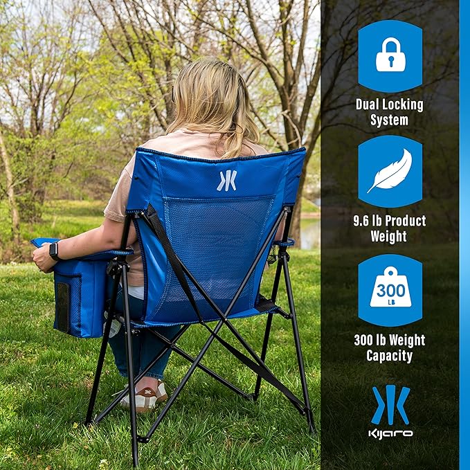 Kijaro Dual Lock Portable Camping Chairs - Enjoy Outdoors with Versatile Folding Sports & Lawn Chair - Dual Lock Feature Locks Position - Maldives Blue with Cooler