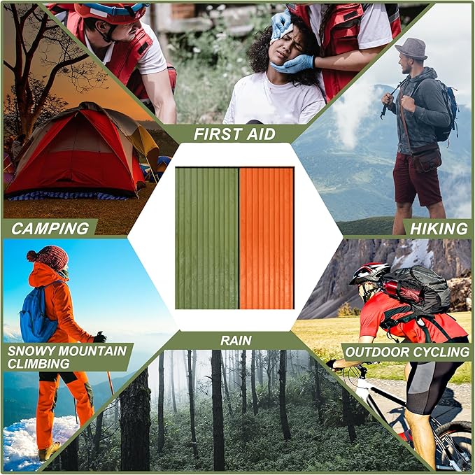 Preboun 50 Pcs Emergency Sleeping Bag Portable Lightweight Survival Bag Thermal Bivy Sack Waterproof Emergency Blanket Survival Gear for Outdoor Camping Hiking Homeless People Shelter (Orange,Green)