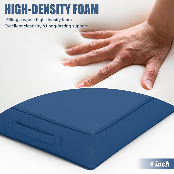 Patio Chair Cushions 22 X 22 X 4 Inch Waterproof Outdoor Seat Cushions for Patio Furniture, Outdoor Sofa Couch Pads with Ties & Handle, Set of 2, Blue