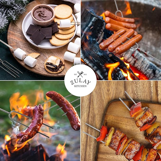 Zulay Kitchen 6 Pack Smores Sticks for Fire Pit - Long Marshmallow Roasting Sticks Smores Kit - Perfect Smore Skewers & Hot Dog Forks For Campfires, Camping Essentials S'mores Gear (Extendable Sticks)